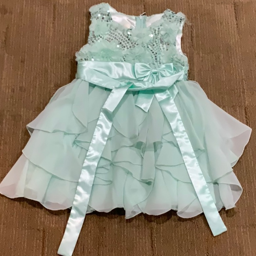 Kids Turquoise Ruffled and Sequenced Dress